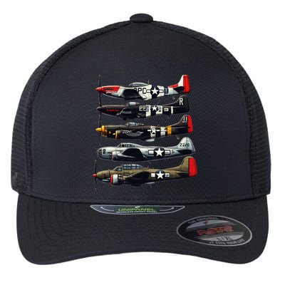 Ww2 Warplanes B 17 P51 Mustang F4u Corsair P40 Warhawk Flexfit Unipanel Trucker Cap