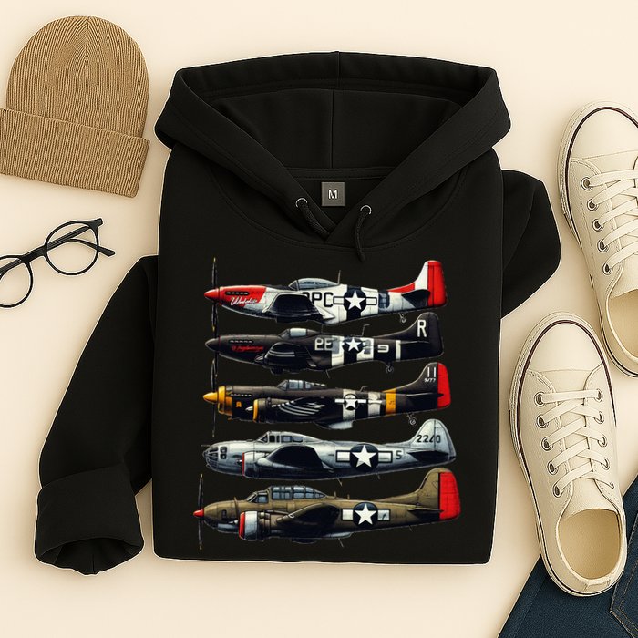 Ww2 Warplanes B 17 P51 Mustang F4u Corsair P40 Warhawk Hoodie