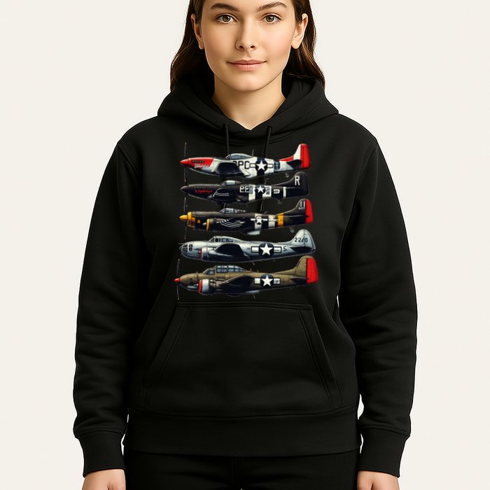 Ww2 Warplanes B 17 P51 Mustang F4u Corsair P40 Warhawk Hoodie