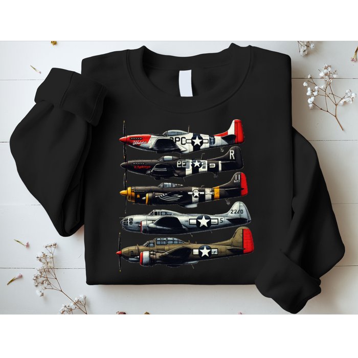 Ww2 Warplanes B 17 P51 Mustang F4u Corsair P40 Warhawk Sweatshirt