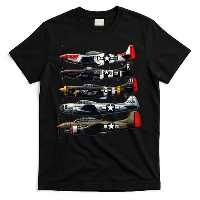 Ww2 Warplanes B 17 P51 Mustang F4u Corsair P40 Warhawk T-Shirt