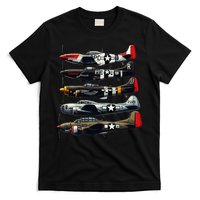Ww2 Warplanes B 17 P51 Mustang F4u Corsair P40 Warhawk T-Shirt