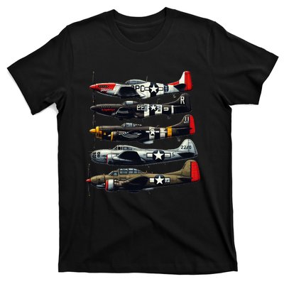 Ww2 Warplanes B 17 P51 Mustang F4u Corsair P40 Warhawk T-Shirt