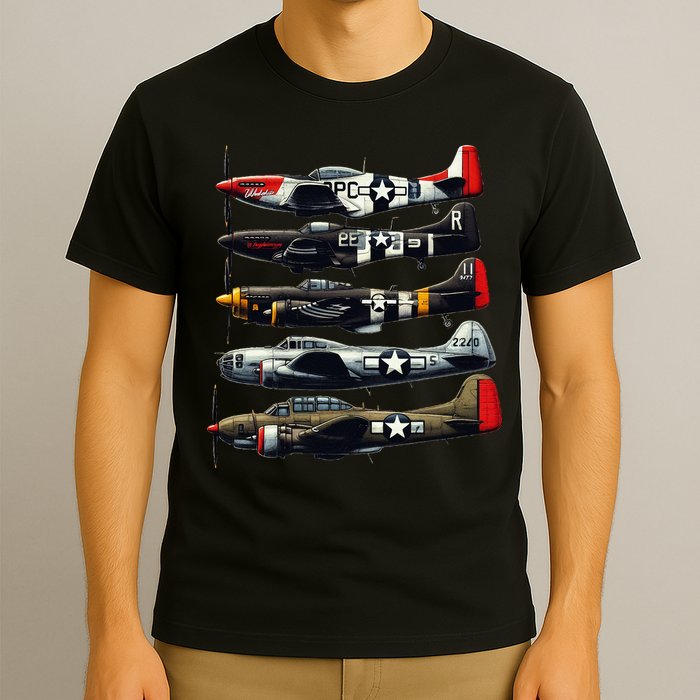 Ww2 Warplanes B 17 P51 Mustang F4u Corsair P40 Warhawk T-Shirt