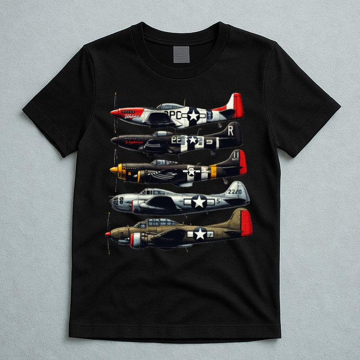 Ww2 Warplanes B 17 P51 Mustang F4u Corsair P40 Warhawk T-Shirt