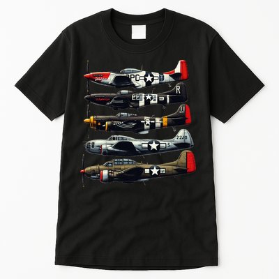 Ww2 Warplanes B 17 P51 Mustang F4u Corsair P40 Warhawk Tall T-Shirt