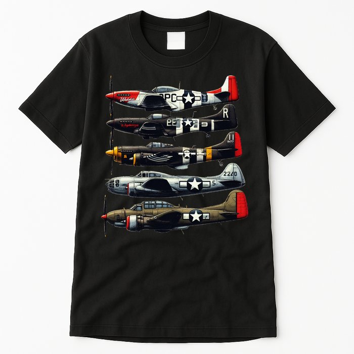 Ww2 Warplanes B 17 P51 Mustang F4u Corsair P40 Warhawk Tall T-Shirt