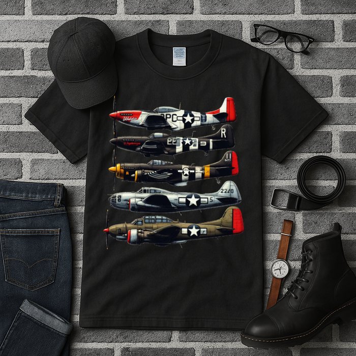 Ww2 Warplanes B 17 P51 Mustang F4u Corsair P40 Warhawk Tall T-Shirt