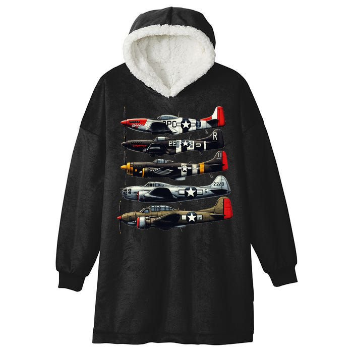 Ww2 Warplanes B 17 P51 Mustang F4u Corsair P40 Warhawk Hooded Wearable Blanket