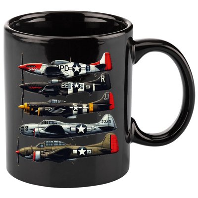 Ww2 Warplanes B 17 P51 Mustang F4u Corsair P40 Warhawk 11oz C Handle Ceramic Mug