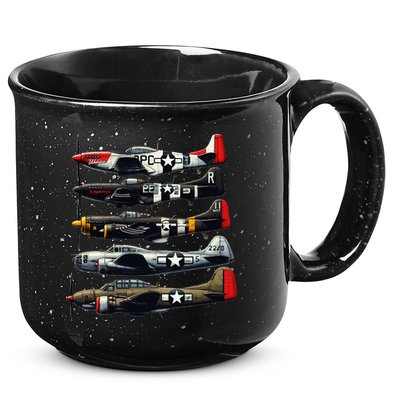 Ww2 Warplanes B 17 P51 Mustang F4u Corsair P40 Warhawk 15oz Campfire Ceramic Mug