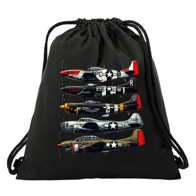 Ww2 Warplanes B 17 P51 Mustang F4u Corsair P40 Warhawk Drawstring Bag