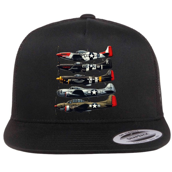Ww2 Warplanes B 17 P51 Mustang F4u Corsair P40 Warhawk Flatbill Hat