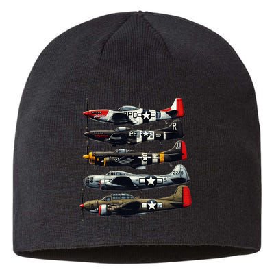 Ww2 Warplanes B 17 P51 Mustang F4u Corsair P40 Warhawk Sustainable Beanie