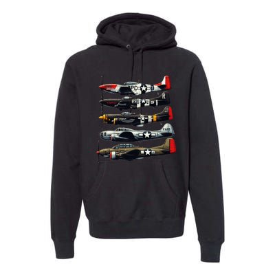 Ww2 Warplanes B 17 P51 Mustang F4u Corsair P40 Warhawk Premium Hoodie