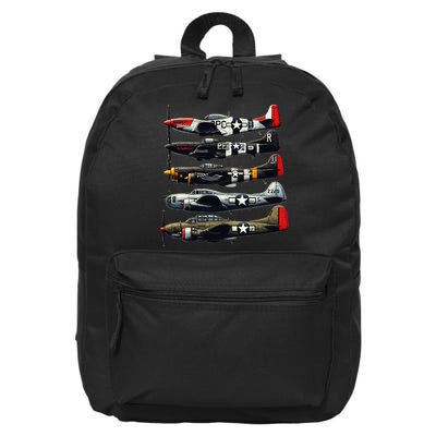 Ww2 Warplanes B 17 P51 Mustang F4u Corsair P40 Warhawk 16 in Basic Backpack