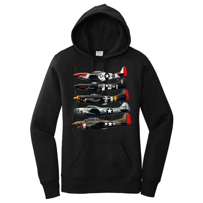 Ww2 Warplanes B 17 P51 Mustang F4u Corsair P40 Warhawk Women's Pullover Hoodie
