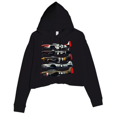 Ww2 Warplanes B 17 P51 Mustang F4u Corsair P40 Warhawk Crop Fleece Hoodie