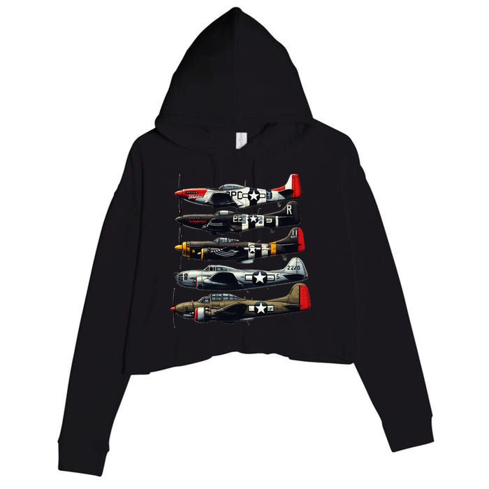 Ww2 Warplanes B 17 P51 Mustang F4u Corsair P40 Warhawk Crop Fleece Hoodie