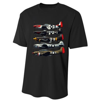 Ww2 Warplanes B 17 P51 Mustang F4u Corsair P40 Warhawk Performance Sprint T-Shirt