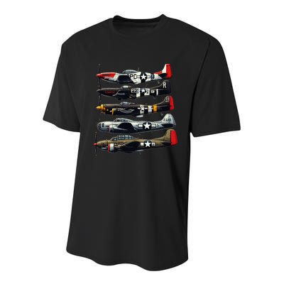 Ww2 Warplanes B 17 P51 Mustang F4u Corsair P40 Warhawk Youth Performance Sprint T-Shirt