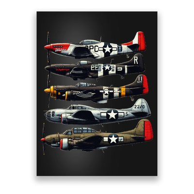 Ww2 Warplanes B 17 P51 Mustang F4u Corsair P40 Warhawk Poster