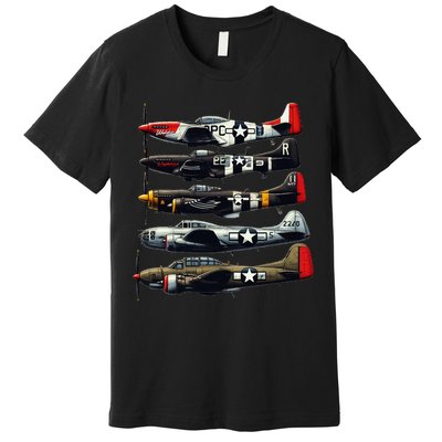 Ww2 Warplanes B 17 P51 Mustang F4u Corsair P40 Warhawk Premium T-Shirt