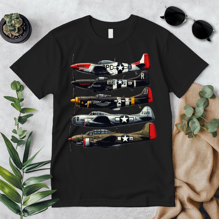 Ww2 Warplanes B 17 P51 Mustang F4u Corsair P40 Warhawk Premium T-Shirt