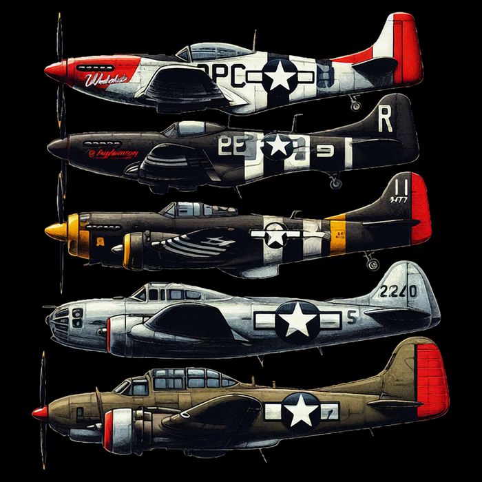 Ww2 Warplanes B 17 P51 Mustang F4u Corsair P40 Warhawk Premium T-Shirt