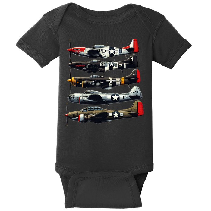 Ww2 Warplanes B 17 P51 Mustang F4u Corsair P40 Warhawk Baby Bodysuit
