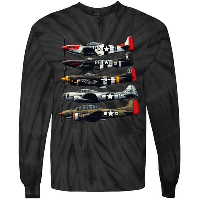 Ww2 Warplanes B 17 P51 Mustang F4u Corsair P40 Warhawk Tie-Dye Long Sleeve Shirt