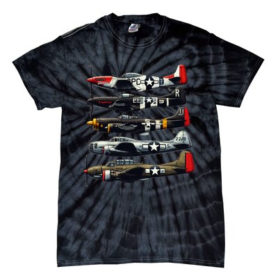 Ww2 Warplanes B 17 P51 Mustang F4u Corsair P40 Warhawk Tie-Dye T-Shirt