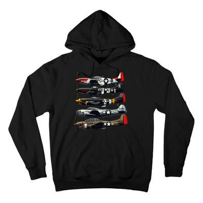 Ww2 Warplanes B 17 P51 Mustang F4u Corsair P40 Warhawk Tall Hoodie