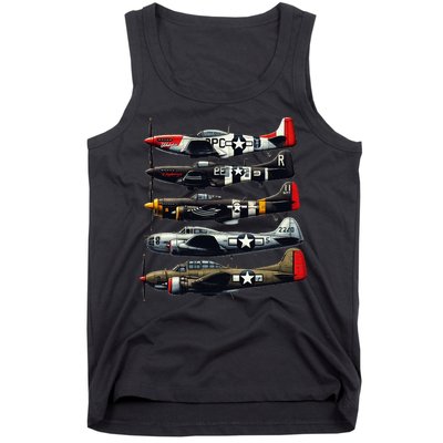 Ww2 Warplanes B 17 P51 Mustang F4u Corsair P40 Warhawk Tank Top