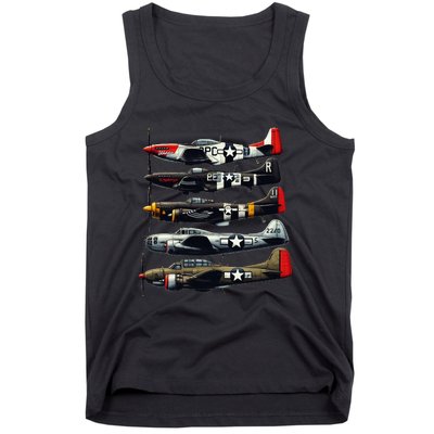 Ww2 Warplanes B 17 P51 Mustang F4u Corsair P40 Warhawk Tank Top