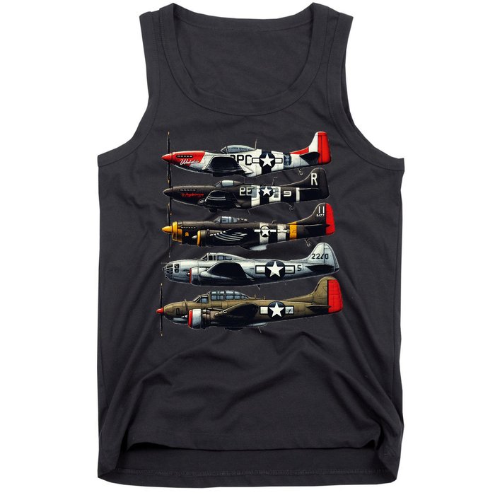 Ww2 Warplanes B 17 P51 Mustang F4u Corsair P40 Warhawk Tank Top