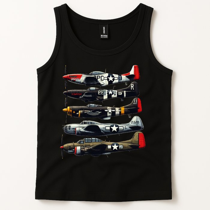 Ww2 Warplanes B 17 P51 Mustang F4u Corsair P40 Warhawk Tank Top