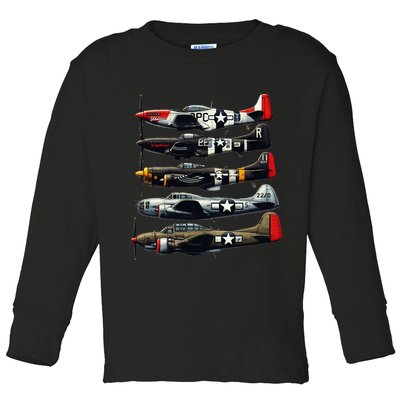 Ww2 Warplanes B 17 P51 Mustang F4u Corsair P40 Warhawk Toddler Long Sleeve Shirt