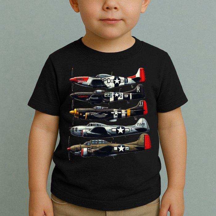 Ww2 Warplanes B 17 P51 Mustang F4u Corsair P40 Warhawk Toddler T-Shirt