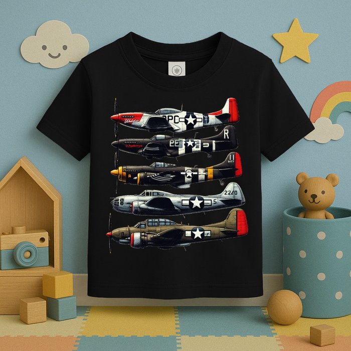 Ww2 Warplanes B 17 P51 Mustang F4u Corsair P40 Warhawk Toddler T-Shirt
