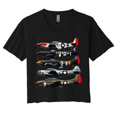Ww2 Warplanes B 17 P51 Mustang F4u Corsair P40 Warhawk Crop Top
