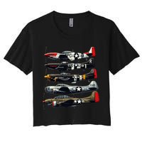 Ww2 Warplanes B 17 P51 Mustang F4u Corsair P40 Warhawk Crop Top