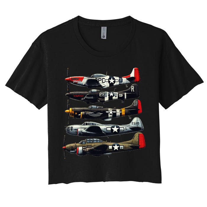 Ww2 Warplanes B 17 P51 Mustang F4u Corsair P40 Warhawk Crop Top