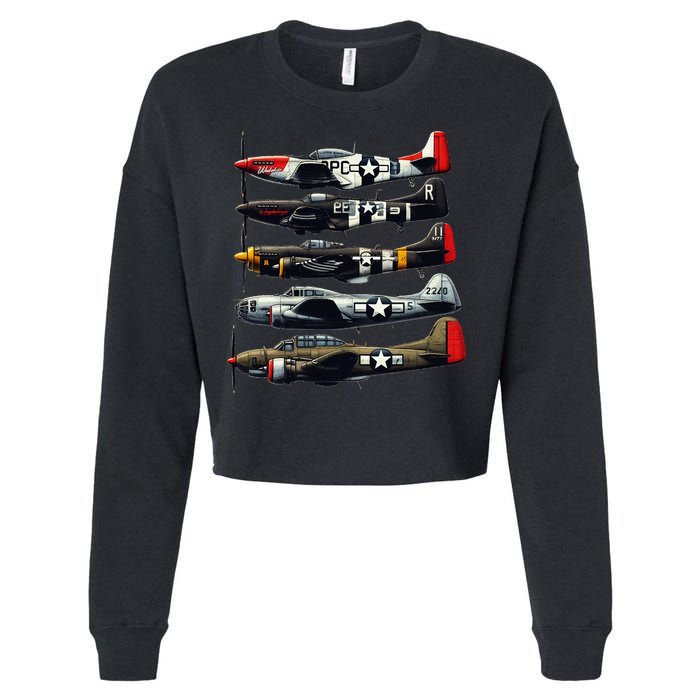 Ww2 Warplanes B 17 P51 Mustang F4u Corsair P40 Warhawk Cropped Pullover Crew