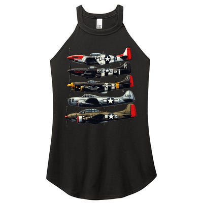 Ww2 Warplanes B 17 P51 Mustang F4u Corsair P40 Warhawk Women's Perfect Tri Rocker Tank