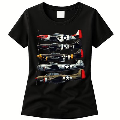 Ww2 Warplanes B 17 P51 Mustang F4u Corsair P40 Warhawk Womens T-Shirt