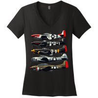 Ww2 Warplanes B 17 P51 Mustang F4u Corsair P40 Warhawk Women's V-Neck T-Shirt