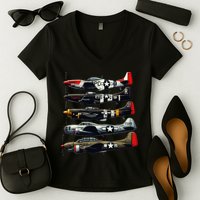 Ww2 Warplanes B 17 P51 Mustang F4u Corsair P40 Warhawk Women's V-Neck T-Shirt