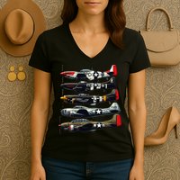 Ww2 Warplanes B 17 P51 Mustang F4u Corsair P40 Warhawk Women's V-Neck T-Shirt