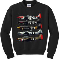 Ww2 Warplanes B 17 P51 Mustang F4u Corsair P40 Warhawk Kids Sweatshirt